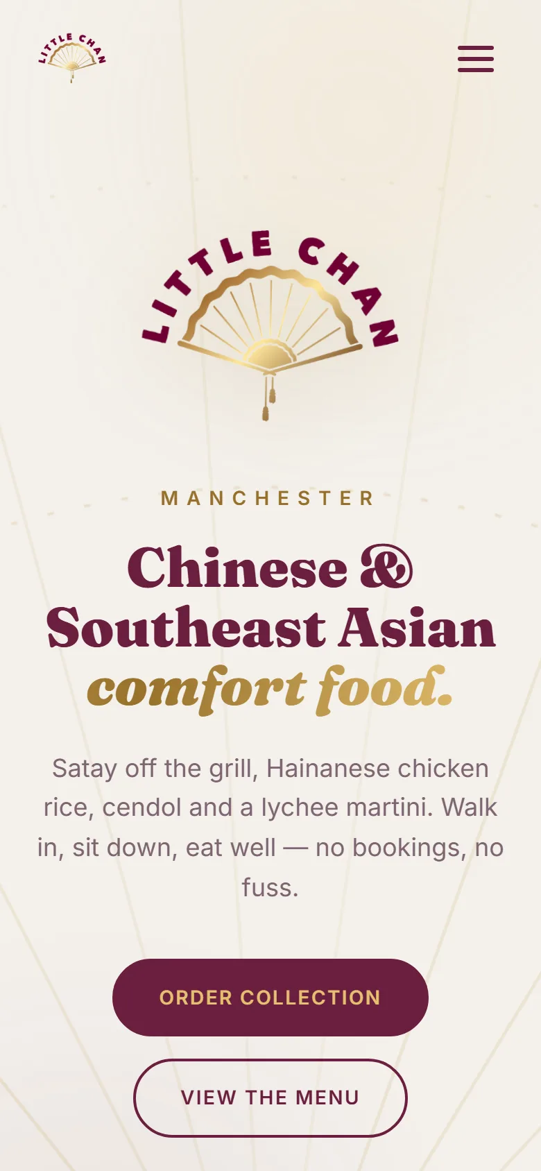 Little Chan website on a phone: logo and ordering buttons